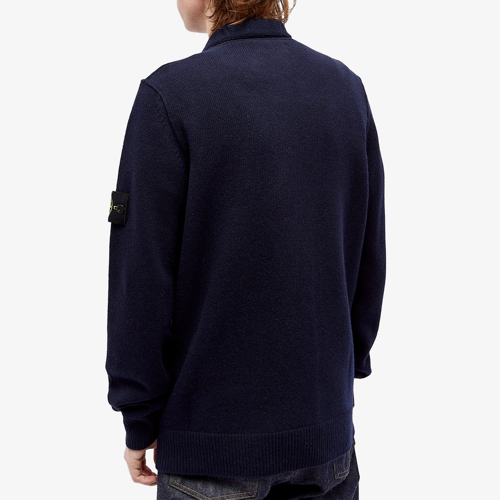 Stone Island Men's Stand Collar Button Neck Knit Navy Blue